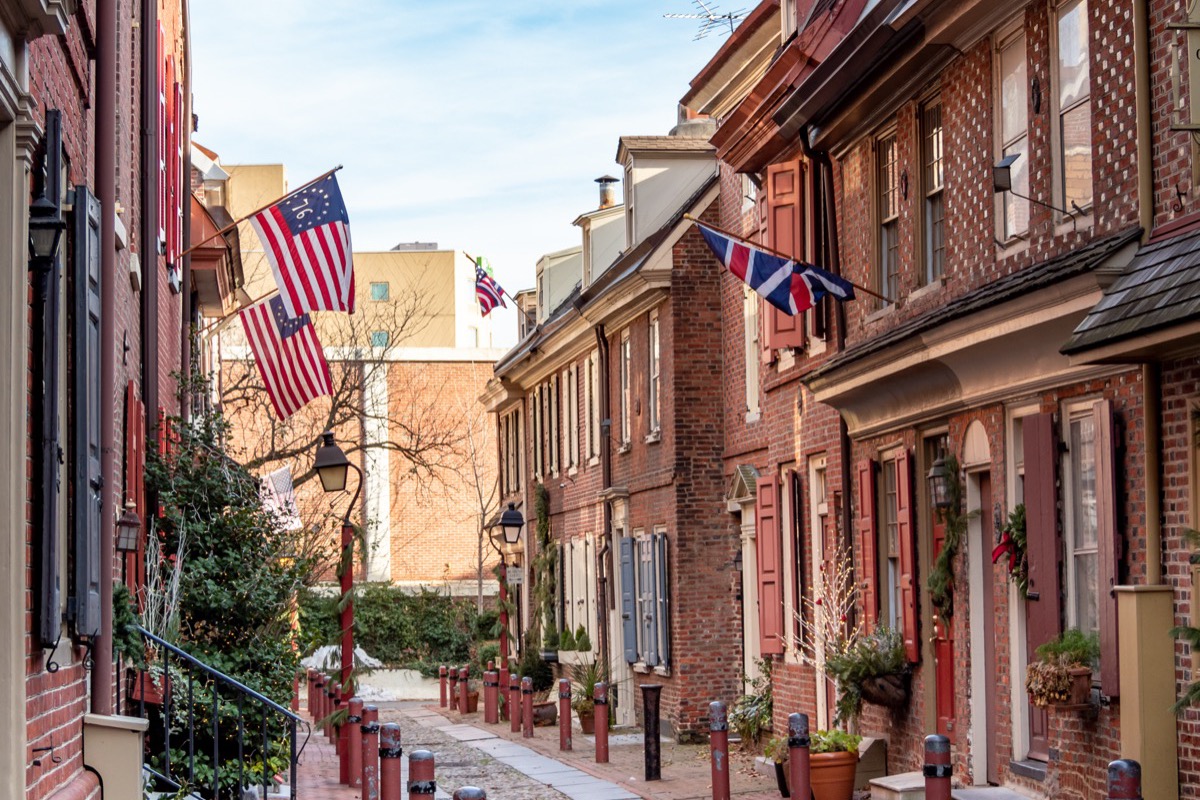 Red brick rowhouses of the Rodgers Forge historic district near Towson, MD